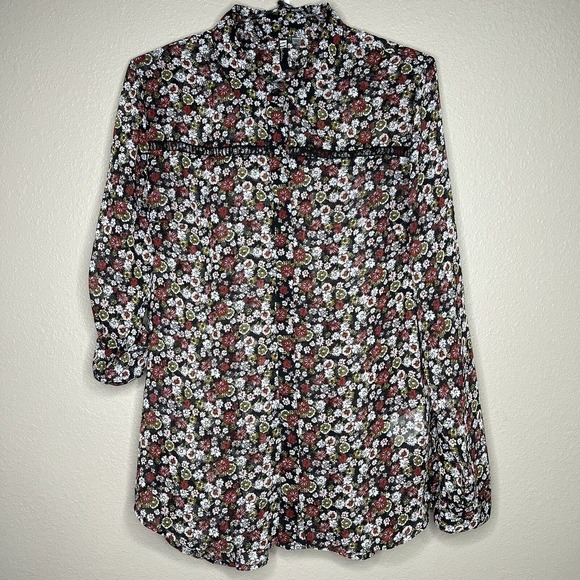 Kut From The Kloth Sheer Black Floral Long Sleeve Button Up Shirt Sz M - Picture 10 of 10